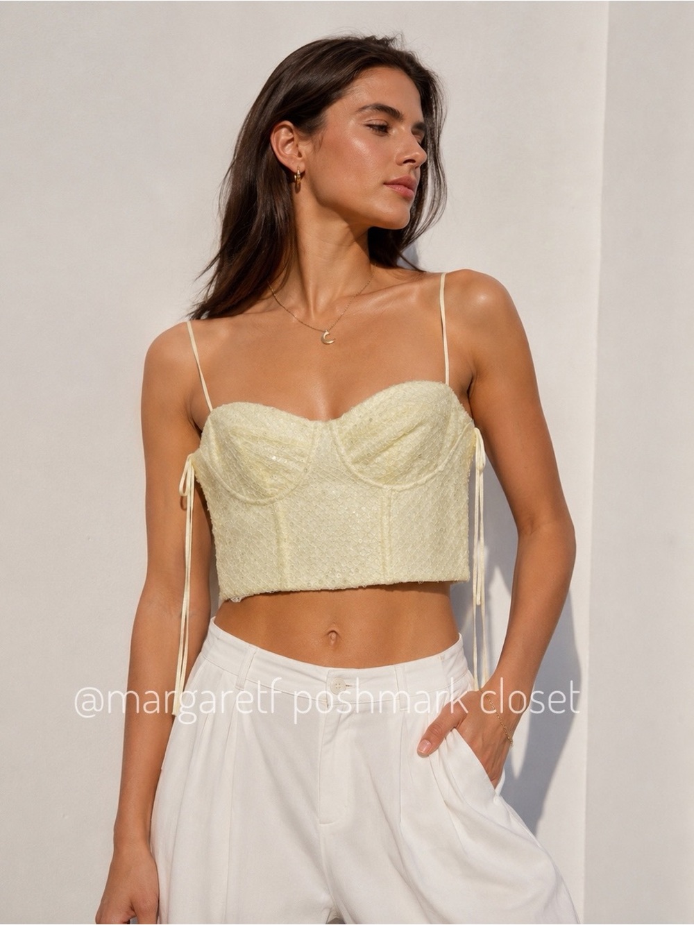 Zara sequins corset style top, clear plastic , butter - Picture 5 of 12